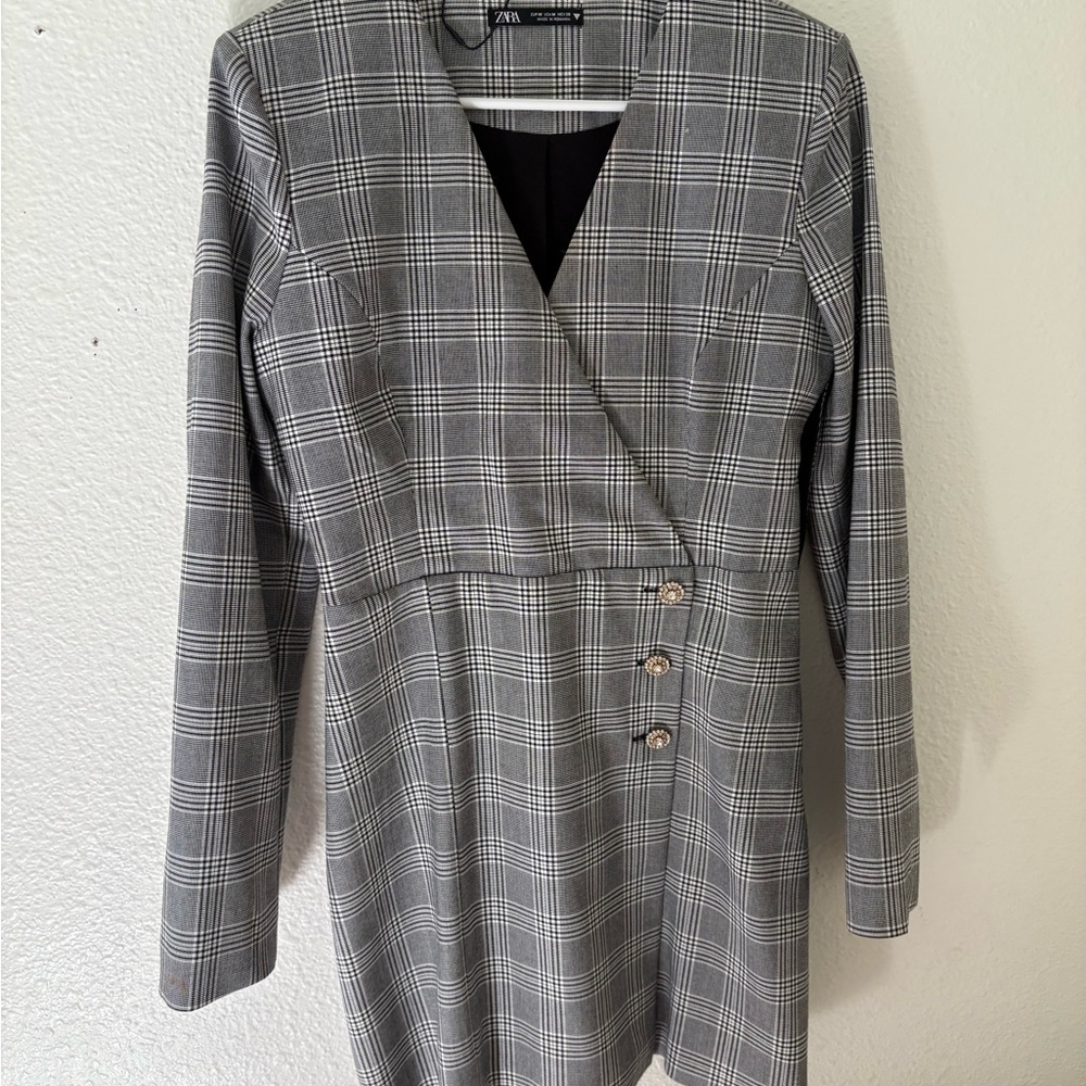Zara Monochrome Checkered Blazer